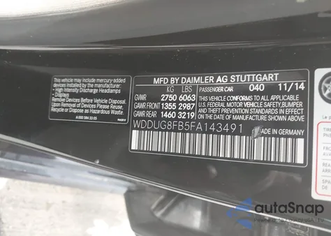 2015 Mercedes-Benz S 550 4Matic из США, поврежденный, VIN WDDUG8FB5FA143491